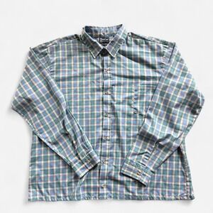 Vintage 80s DeeCee Tall Man blue, green & white plaid button-up shirt, XXL